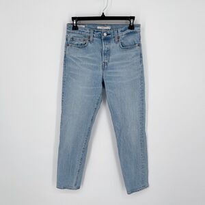 Levi's Premium Wedgie Jeans Sz 26 *SPOTS* Button Fly Light Wash High Rise Blue